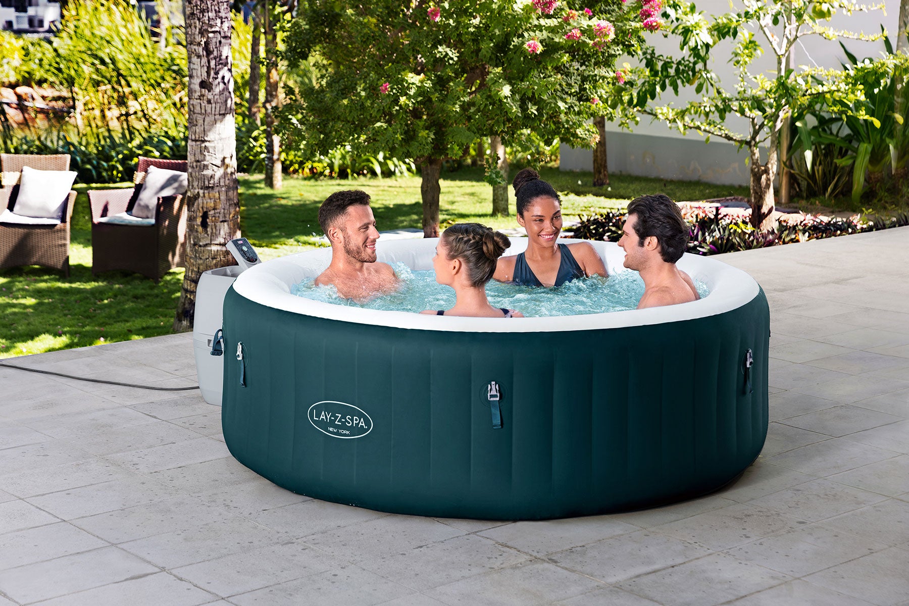 Green round  inflatable hot tub for 6 people