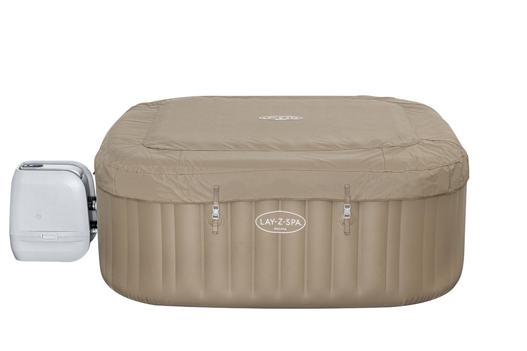 Large square inflatable Palma Hydrojet Pro hot tub with lid and top cover to retain heat and reduce running costs