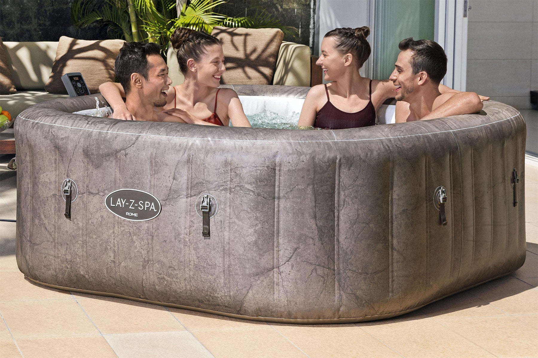 Square 4 person hot tub with massaging jets