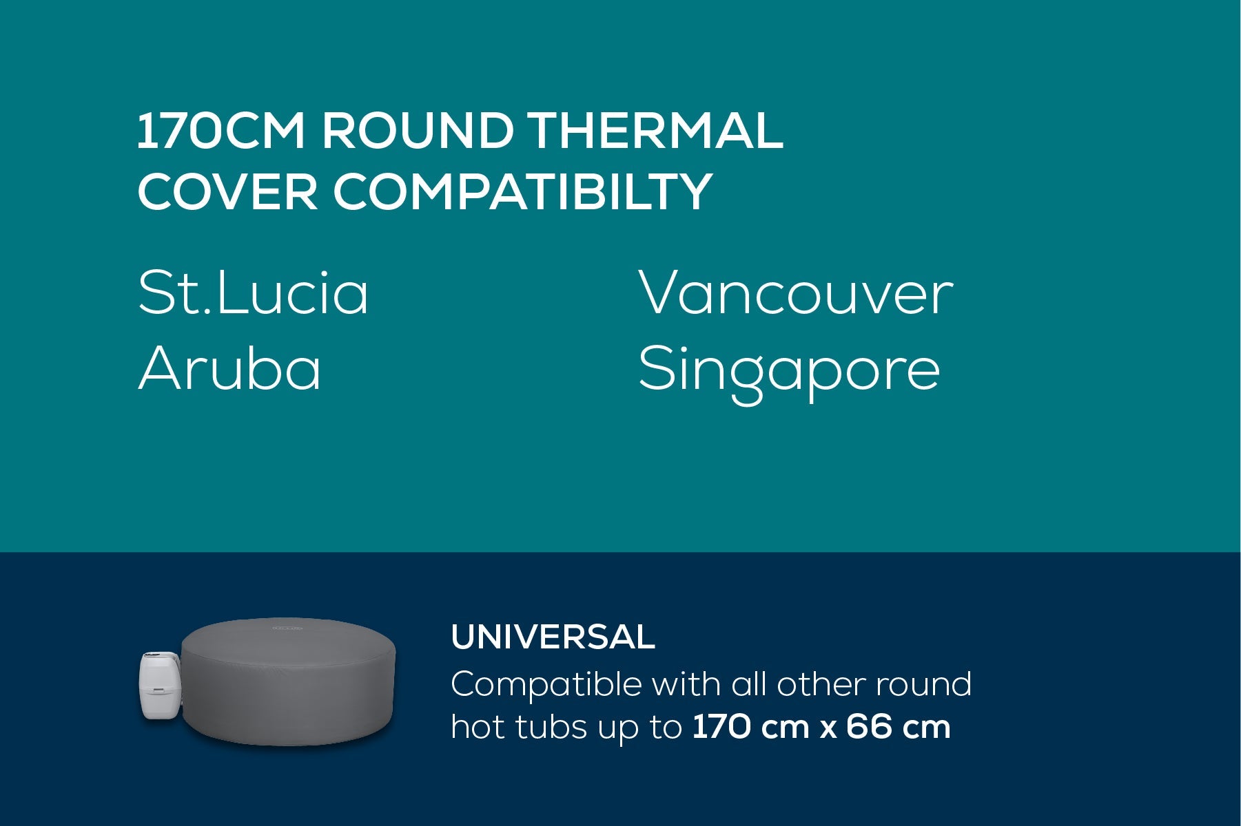 Round Thermal Hot Tub Cover - X Small 170cm x 66cm